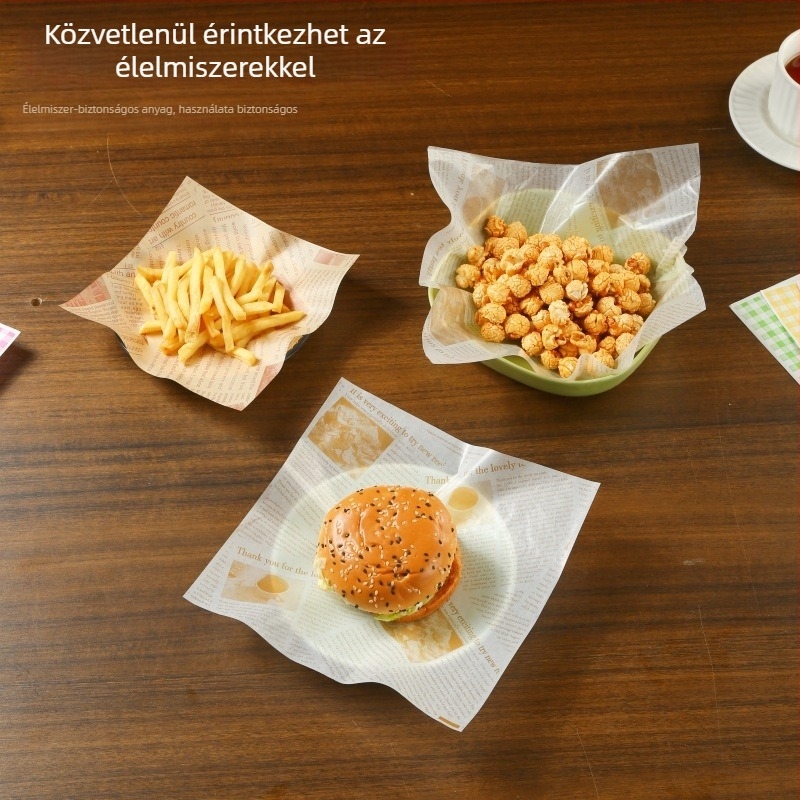 Élelmiszer-minőségű zsírtaszító sütőpapír és olajelválasztó papír sült snackekhez, csirkéhez, sült krumplihoz, pizzához, barbecue-hoz és kenyérhez