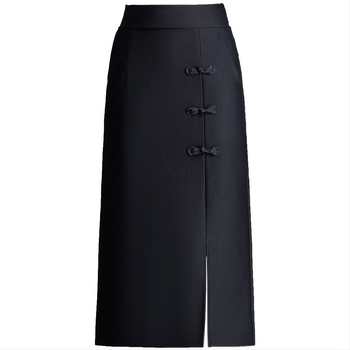 Elegáns magas derekú, karcsúsító, egyenes szabású midi szoknya nőknek, egyszínű, poliészter/spandex anyag, 2025 tavasz