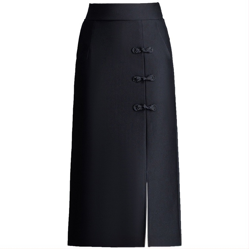 Elegáns magas derekú, karcsúsító, egyenes szabású midi szoknya nőknek, egyszínű, poliészter/spandex anyag, 2025 tavasz