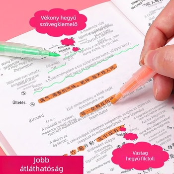 6 színű kettős végű kiemelő tollak tankönyvekhez és jegyzetekhez