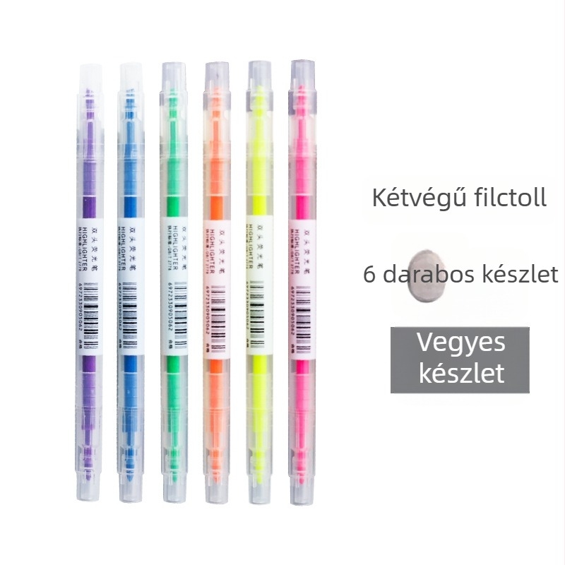 6 színű kettős végű kiemelő tollak tankönyvekhez és jegyzetekhez