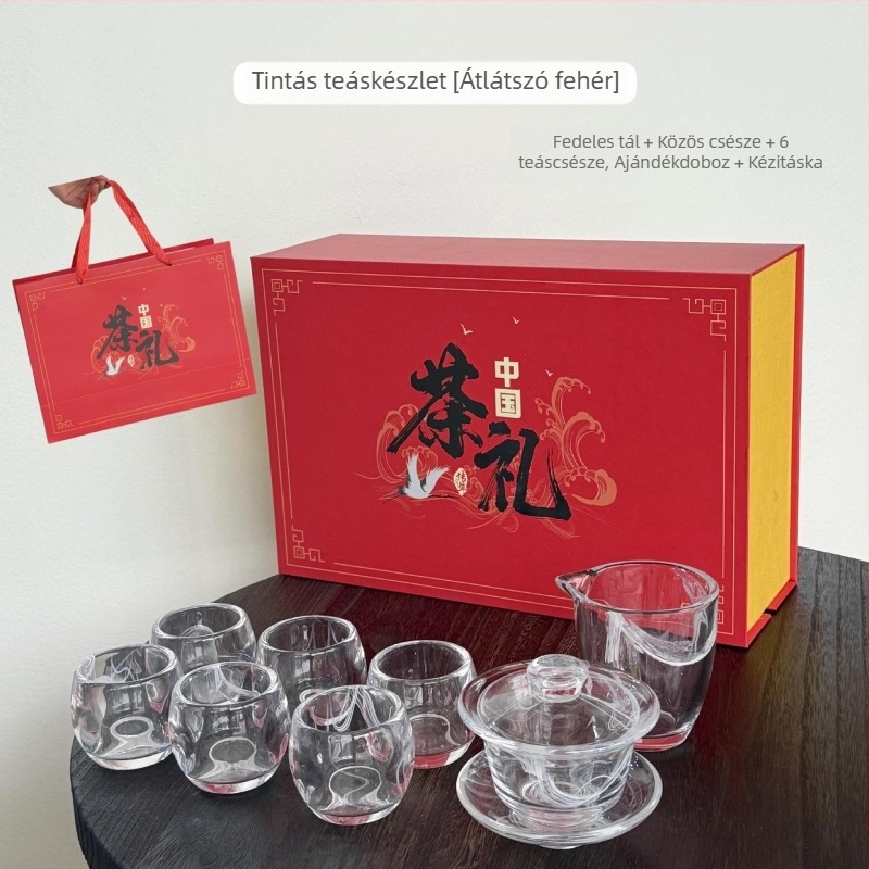 Prémium üvegből készült teás készlet kristály teáscsészékkel, otthoni használatra, hőálló Gongfu tea készlet, teljes készlet ajándékdobozban