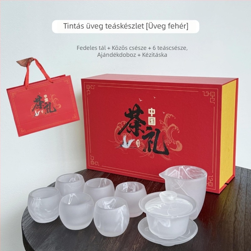 Prémium üvegből készült teás készlet kristály teáscsészékkel, otthoni használatra, hőálló Gongfu tea készlet, teljes készlet ajándékdobozban