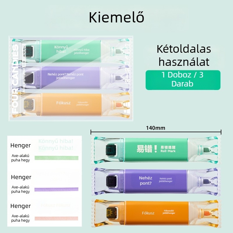 Négy dupla végű kiemelő toll általános iskolásoknak, nem toxikus, színes