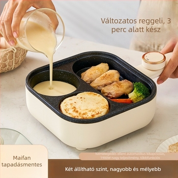 Elektromos, tapadásmentes sík serpenyő tojásokhoz és hamburgerekhez, 3-in-1 reggelis serpenyő, négy lyukú tojás sütőeszköz
