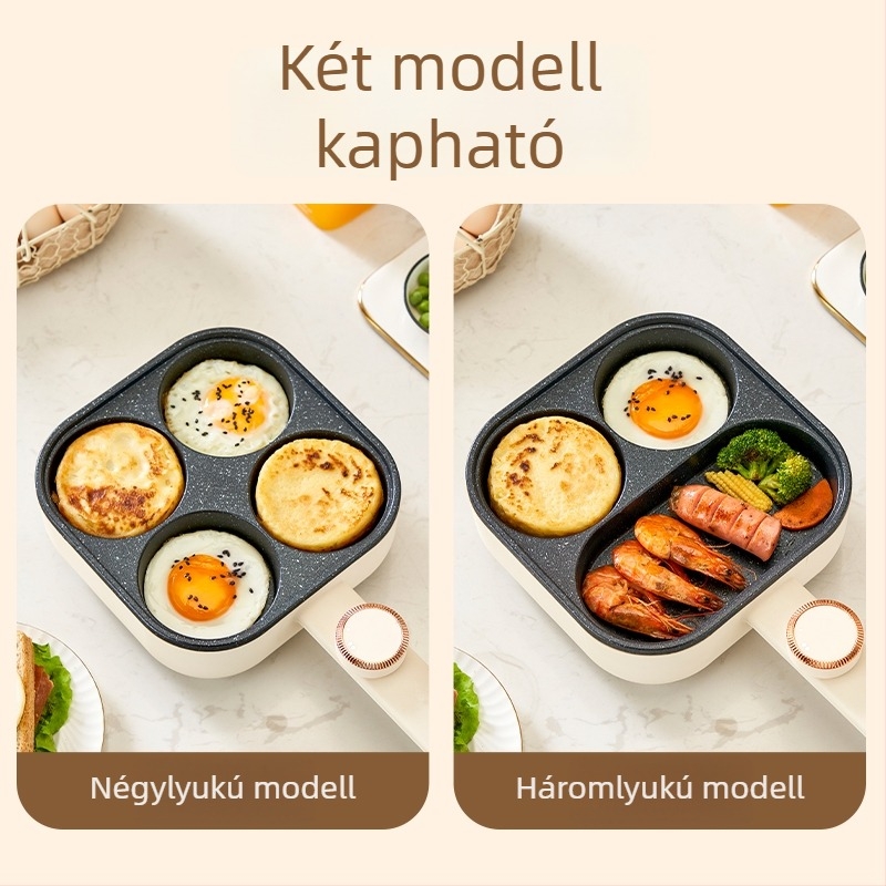 Elektromos, tapadásmentes sík serpenyő tojásokhoz és hamburgerekhez, 3-in-1 reggelis serpenyő, négy lyukú tojás sütőeszköz