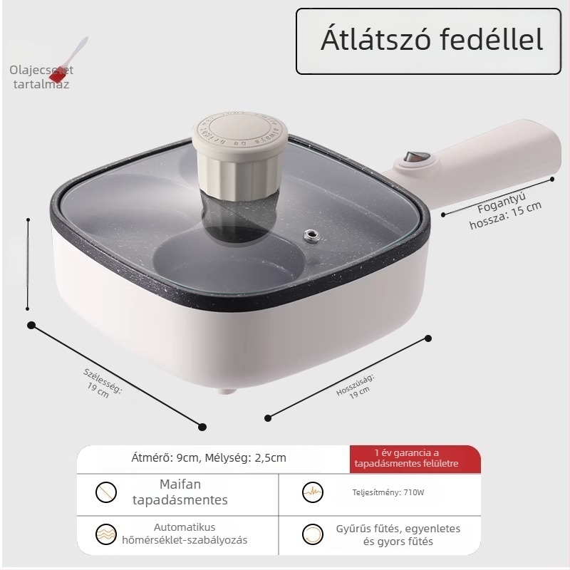 Elektromos, tapadásmentes sík serpenyő tojásokhoz és hamburgerekhez, 3-in-1 reggelis serpenyő, négy lyukú tojás sütőeszköz