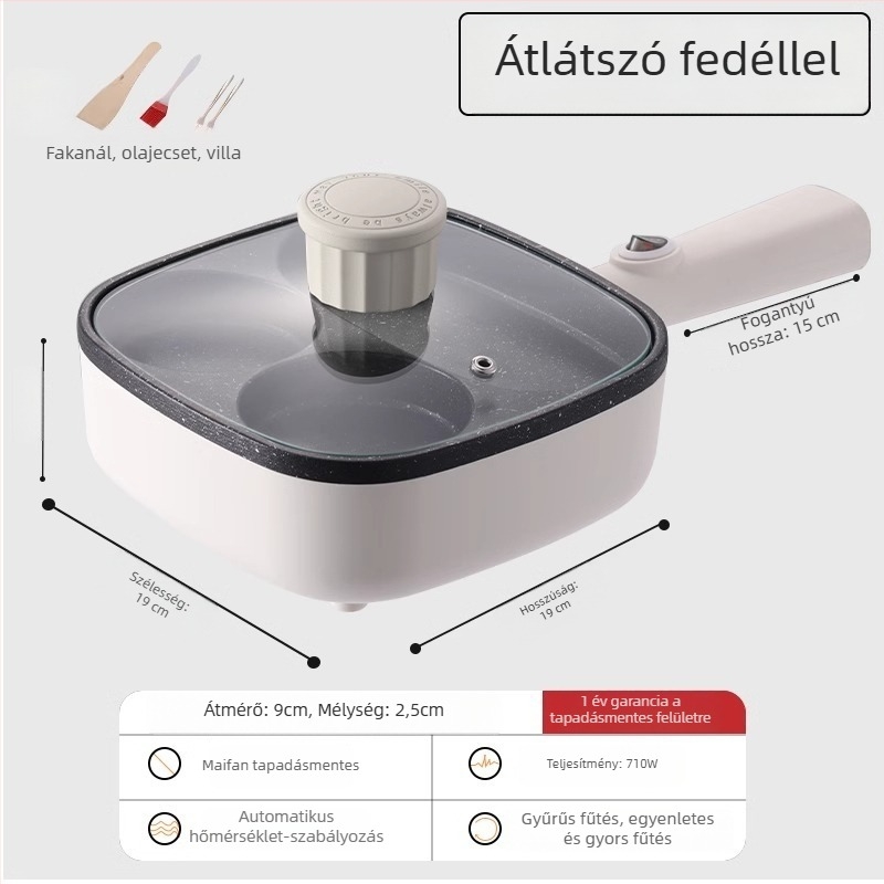 Elektromos, tapadásmentes sík serpenyő tojásokhoz és hamburgerekhez, 3-in-1 reggelis serpenyő, négy lyukú tojás sütőeszköz