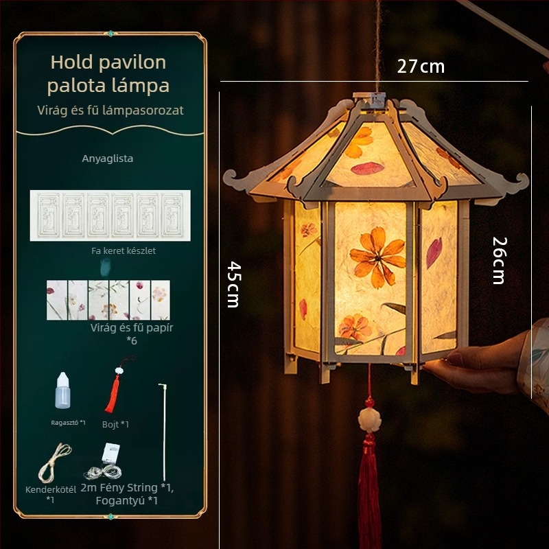 Világító, kézben tartható forgó palota lámpás – klasszikus stílusú DIY készlet nyuszi motívummal
