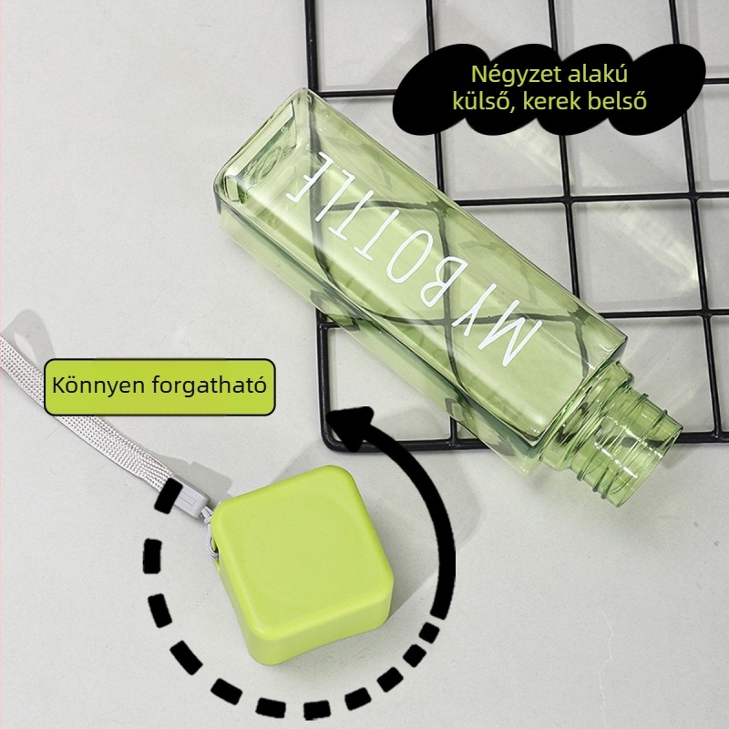 Új minimalistikus négyszögletes PC műanyag pohár diákok számára, szivárgásmentes és zárt, sportos víz pohár, kültéri hordozható