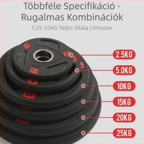 Háromlyukas gumírozott súlyzó korongok, nagy központi lyukkal, kopásálló és csúszásmentes edzőtermi használatra