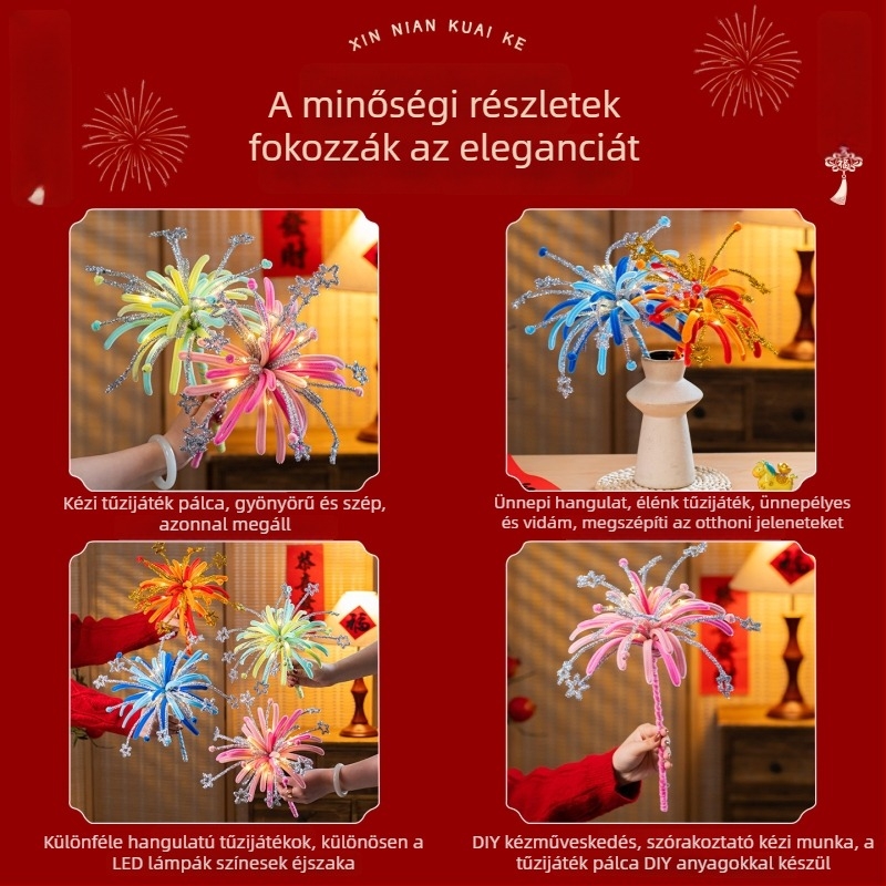 Világító, kézzel készített tűzijáték rudak – DIY dekoráció, Újévi virágcsokor díszei gyerekeknek