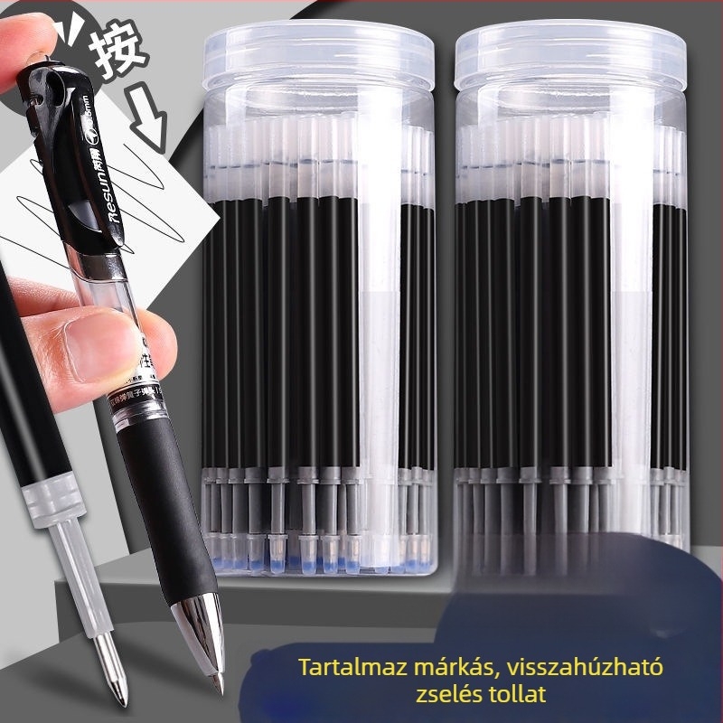 100 db nyomógombos golyóstoll-töltőpatron, 0,5 mm fekete golyófej, nagy kapacitású