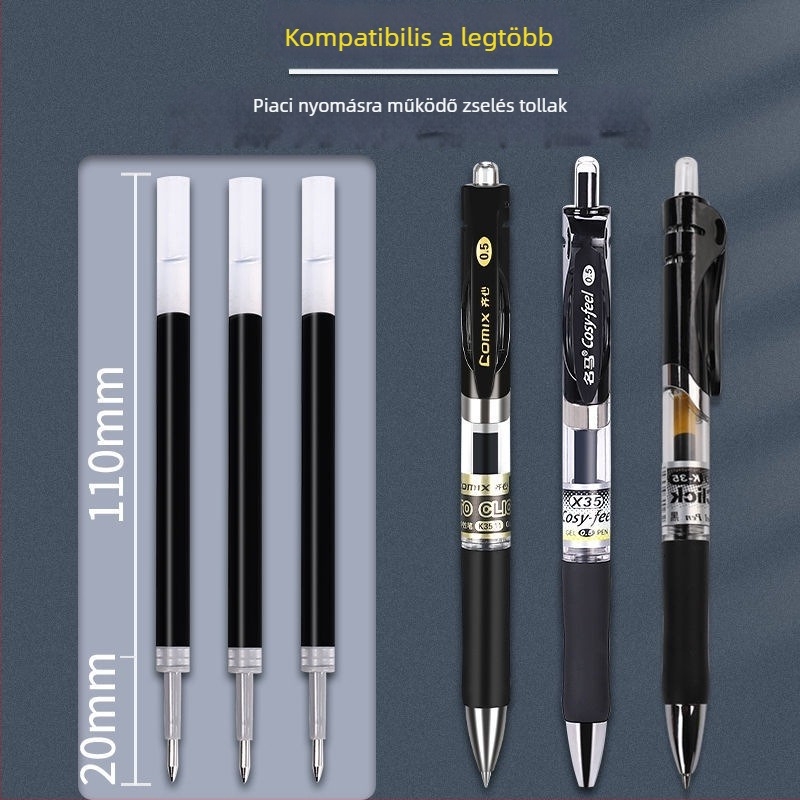 100 db nyomógombos golyóstoll-töltőpatron, 0,5 mm fekete golyófej, nagy kapacitású