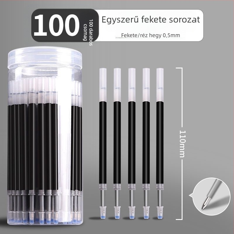 100 db nyomógombos golyóstoll-töltőpatron, 0,5 mm fekete golyófej, nagy kapacitású