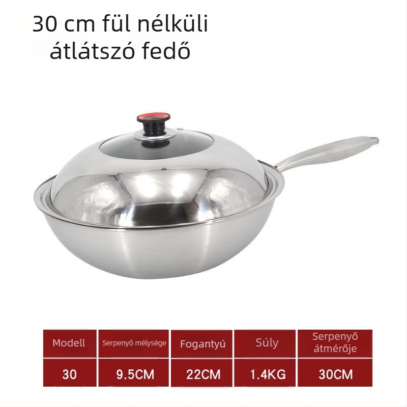 Füstmentes, bevonat nélküli rozsdamentes acél wok, otthoni használatra – kompatibil indukciós és gáztűzhelyhez