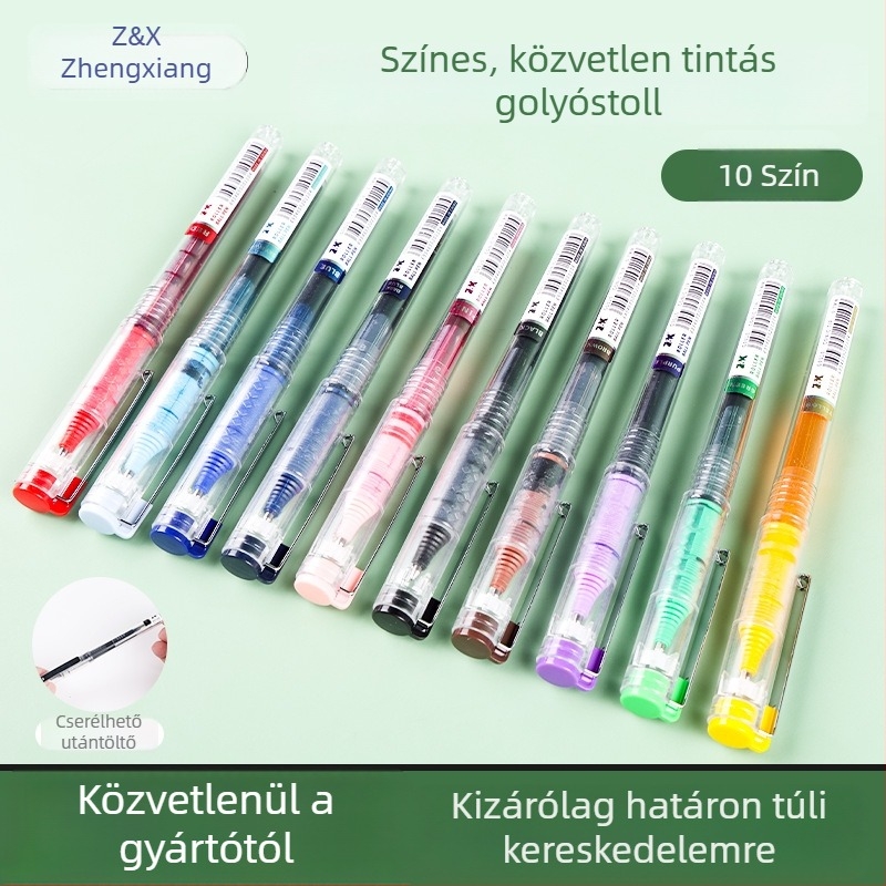 INS-stílusú színes zselés toll 0,7 mm-es golyófejjel, nagy kapacitású, cserélhető töltet