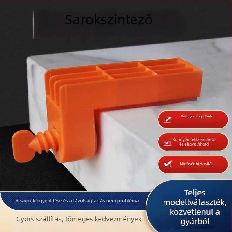 Műanyag csempe sarki rögzítő és derékszögű pozicionáló szintező falhoz