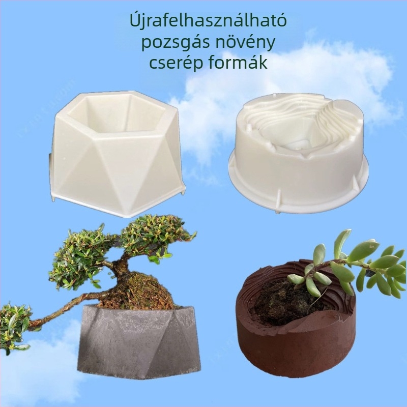 Sukulentákhoz való virágcserép-öntőforma — műanyag cementes virágcserepekhez, DIY bonsai és zöld növények