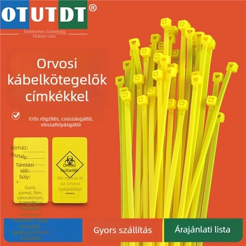 Önálló záródó nylon kötöző szalag egészségügyi hulladékok zárásához sárga címkével
