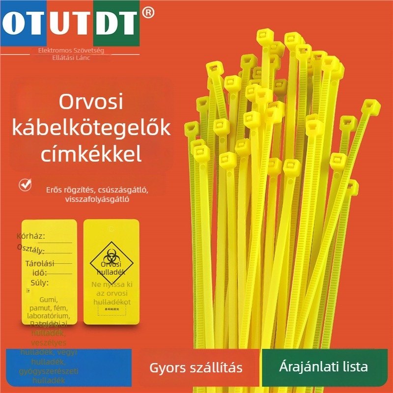 Önálló záródó nylon kötöző szalag egészségügyi hulladékok zárásához sárga címkével