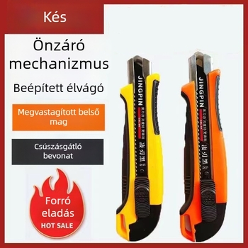 Nagy méretű általános kés fekete pengével – csomagok felbontásához, papír- és tapétavágáshoz, vastított magas széntartalmú acélból, többfunkciós