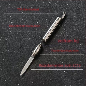 Titánium ötvözetű, többfunkciós kés, mini levélnyitó, wolfrám acél fejű üvegnyitó, ablakzúzó, kültéri önvédelmi eszköz