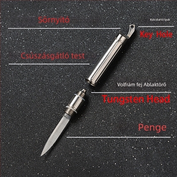 Titánium ötvözetű, többfunkciós kés, mini levélnyitó, wolfrám acél fejű üvegnyitó, ablakzúzó, kültéri önvédelmi eszköz