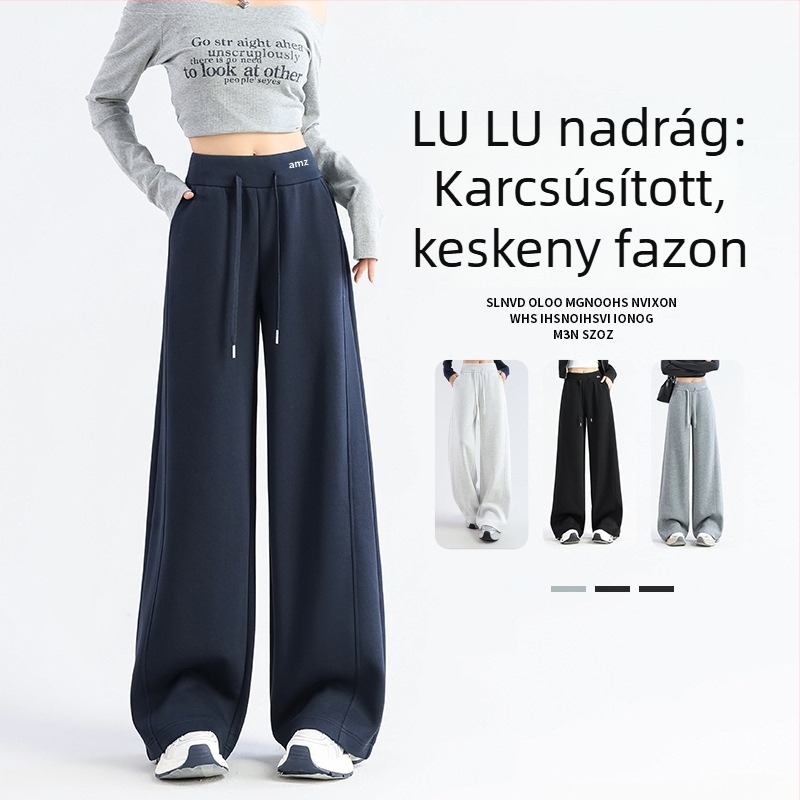 Magas derekú, széles szárú sportnadrág, amerikai stílusú, kis testalkatú nőknek, sokoldalú egyenes szabás