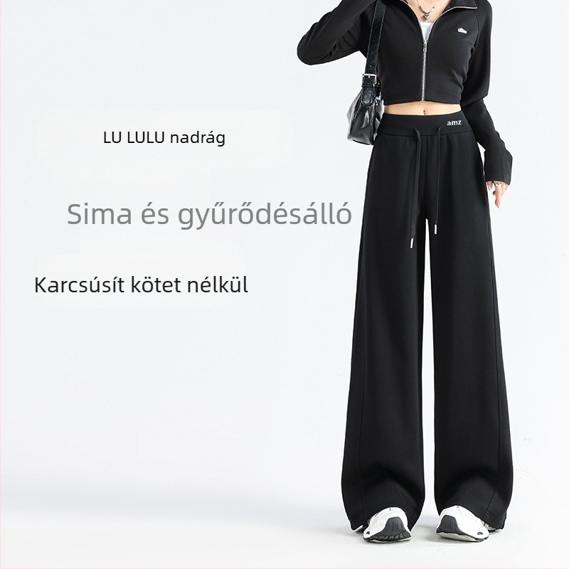 Magas derekú, széles szárú sportnadrág, amerikai stílusú, kis testalkatú nőknek, sokoldalú egyenes szabás