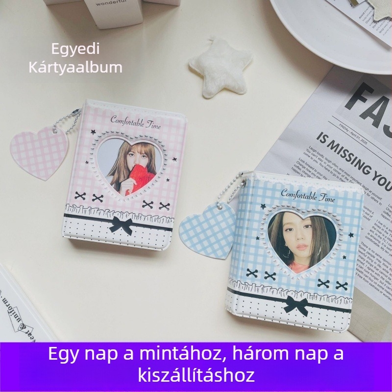 3 hüvelykes kártyaalbum egy oldalankénti képpel, szív alakú masni dizájn, Polaroid fotók és kis kártyák tárolására – fanalbum