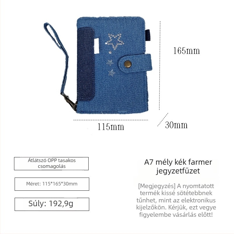 A7-es méretű sötét tengerkék denim borítású notesz, leválasztható lapokkal, kártyaalbum, különleges dizájn