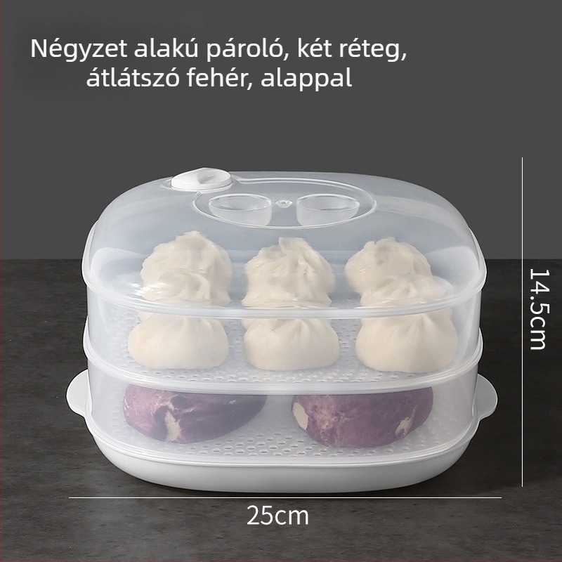 Mikrohullámú sütőhöz készült gőzölős doboz fedővel — több rétegű gőzölő tál ételek melegítésére