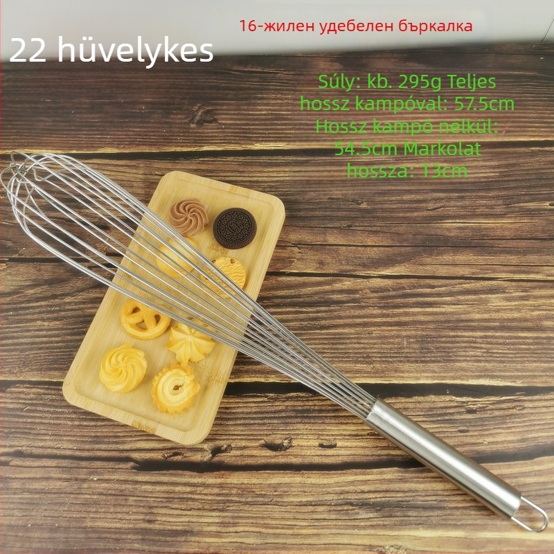 Bemile rozsdamentes acél kézi tojásfelverő – sütéshez, 16 szálas konstrukció, acél nyél
