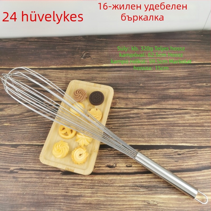 Bemile rozsdamentes acél kézi tojásfelverő – sütéshez, 16 szálas konstrukció, acél nyél