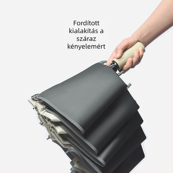 10‑ágú fordított esernyő, 3‑részes kialakítás, UV védelem, egyedi logó nyomtatás, színben hozzáillő fogantyú