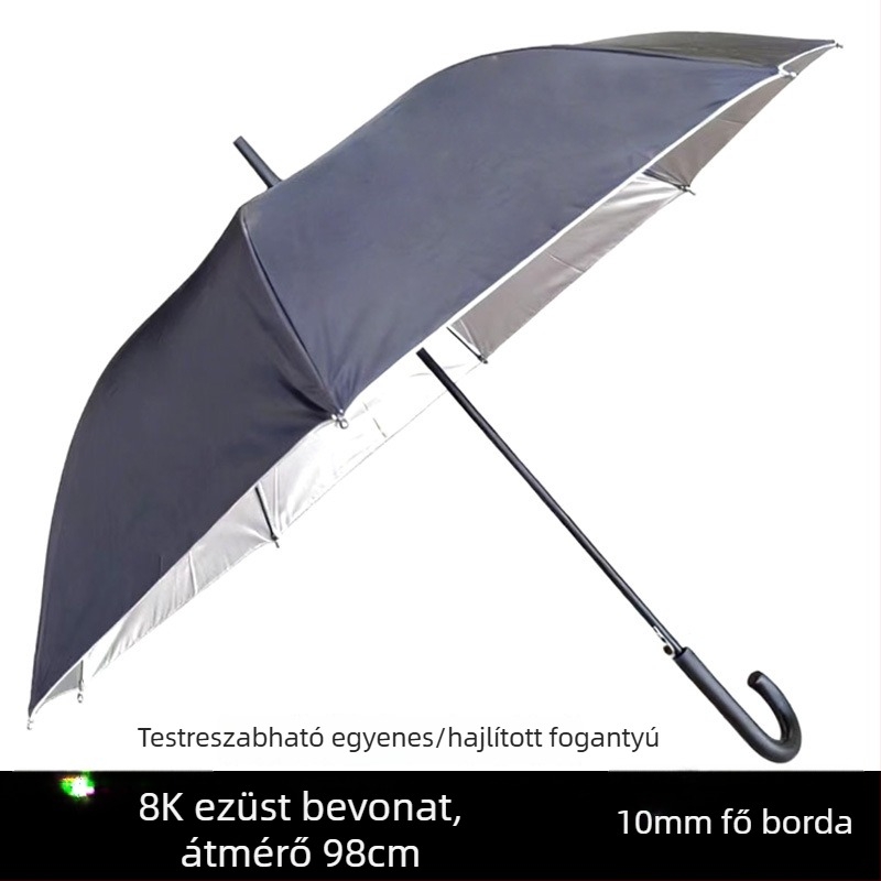 Megerősített hosszú fogantyújú fekete esernyő, félautomata, egyenes nyele, nagy méretű üzleti esernyő logónyomásra