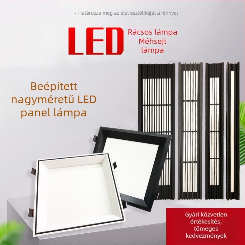 Négyzet alakú LED mennyezeti lámpa fagyelemes panelhez, 19×19 rácsos világítás, beépített rugós csattal
