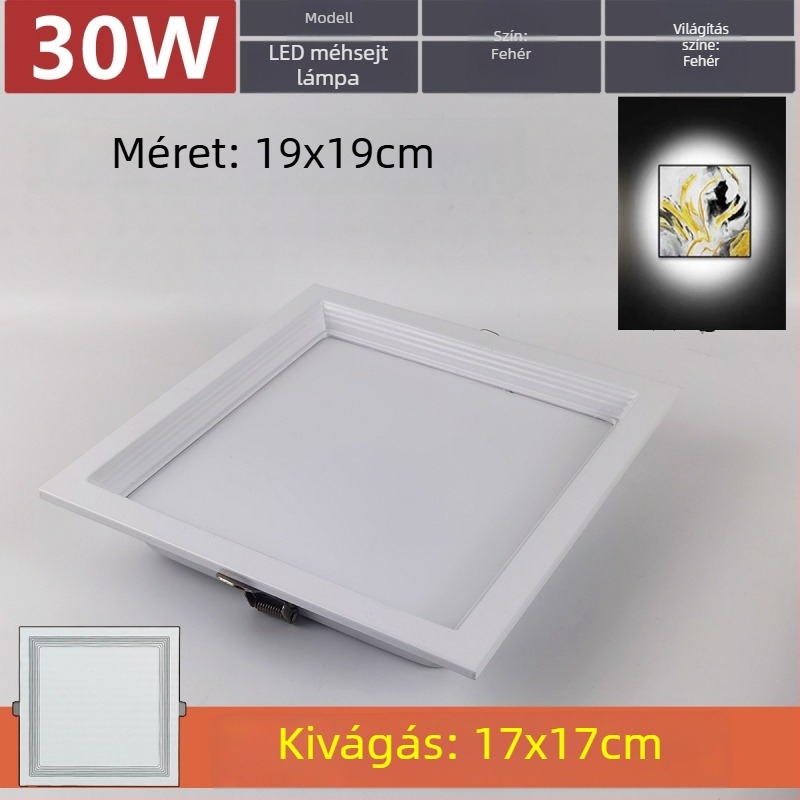 Négyzet alakú LED mennyezeti lámpa fagyelemes panelhez, 19×19 rácsos világítás, beépített rugós csattal