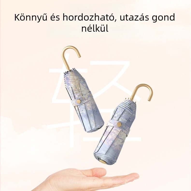 Bourgeon összecsukható nap- és esőernyő nyomtatott mintával, arany színű kampó, színes gumírozott bevonattal, UV-védelem UPF 50+, személyre szabott reklámernyő