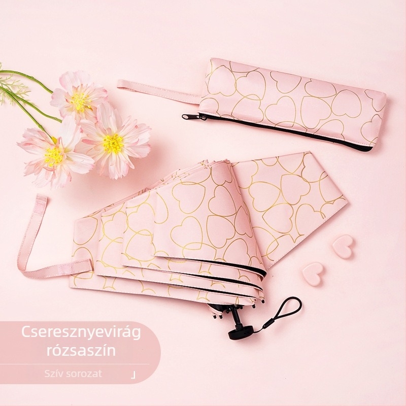Feather összecsukható esernyő, ultra könnyű, kompakt négyrészes design, UV védelem UPF50+, alumínium váz, gumírozott fogantyú, kézi nyitás, felnőtteknek, tolltartóval