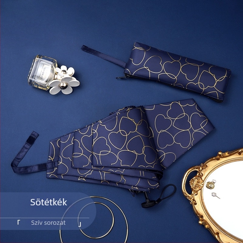 Feather összecsukható esernyő, ultra könnyű, kompakt négyrészes design, UV védelem UPF50+, alumínium váz, gumírozott fogantyú, kézi nyitás, felnőtteknek, tolltartóval