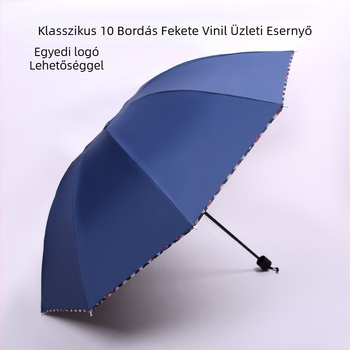 Háromszor hajtogatott esernyő, 10 acél merevítővel, üzleti stílus, vinil bevonat, UV védelem UPF50+, reklám esernyő személyre szabott logóval