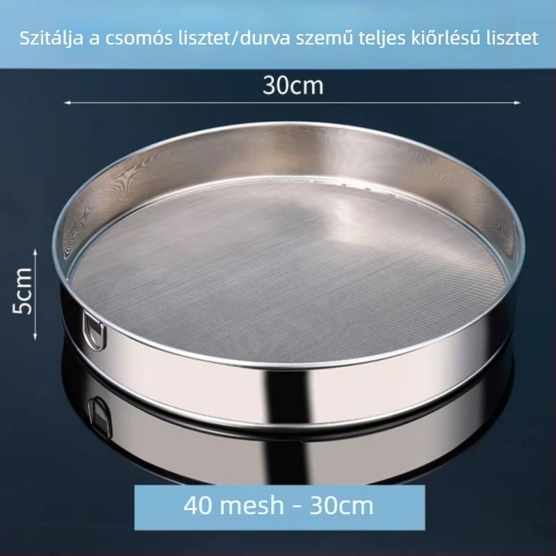 304 rozsdamentes acél lisztszita, kézi használatra, ultra finom, 40–60 szem