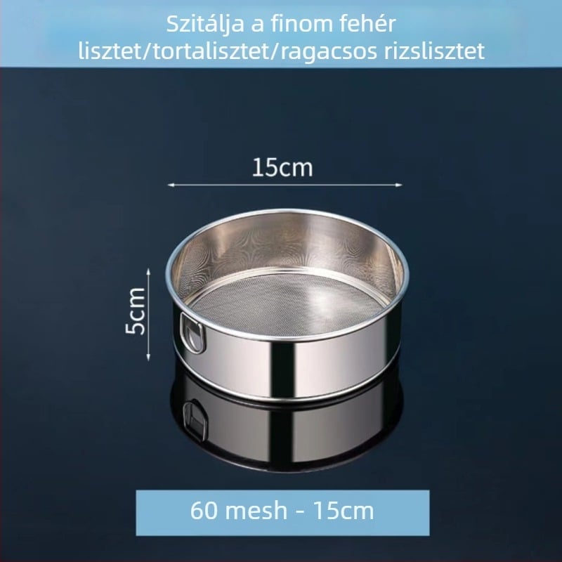 304 rozsdamentes acél lisztszita, kézi használatra, ultra finom, 40–60 szem