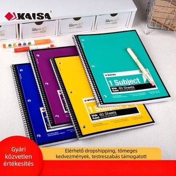 Kaisa háromlyukas spirálfüzet, vastagabb kivitelben, diákoknak, vonalas oldalakkal és perforált lapokkal