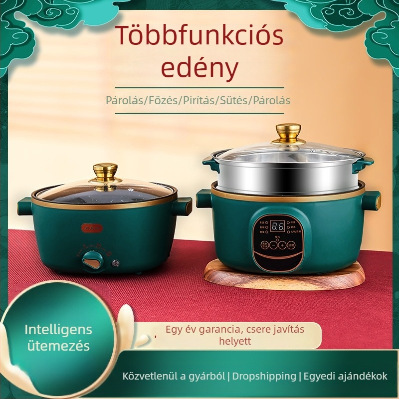 Elektromos wok és edény, integrált kettőfunkciós, 2-3 L, 801-1000 W, intelligens LCD, időzítő, hőmérséklet-szabályozás, szárazság elleni védelem, átmérő 22-28 cm