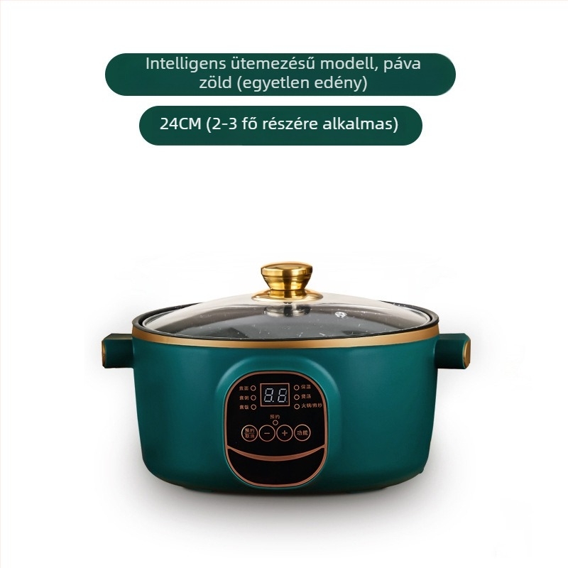 Elektromos wok és edény, integrált kettőfunkciós, 2-3 L, 801-1000 W, intelligens LCD, időzítő, hőmérséklet-szabályozás, szárazság elleni védelem, átmérő 22-28 cm