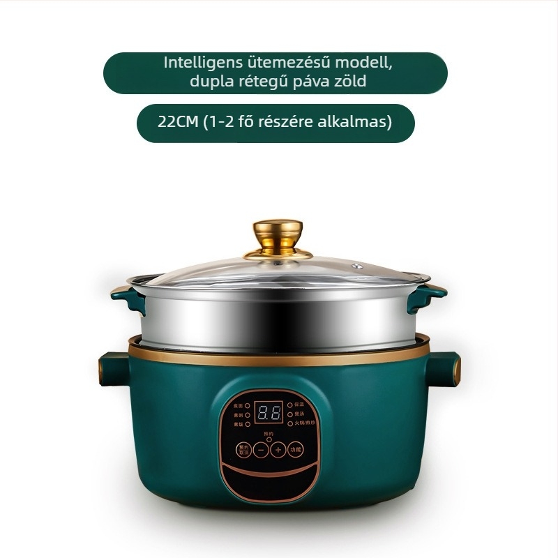 Elektromos wok és edény, integrált kettőfunkciós, 2-3 L, 801-1000 W, intelligens LCD, időzítő, hőmérséklet-szabályozás, szárazság elleni védelem, átmérő 22-28 cm
