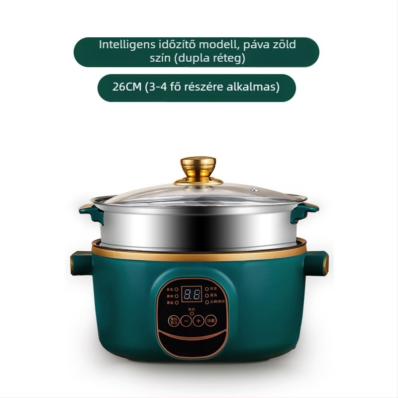 Elektromos wok és edény, integrált kettőfunkciós, 2-3 L, 801-1000 W, intelligens LCD, időzítő, hőmérséklet-szabályozás, szárazság elleni védelem, átmérő 22-28 cm